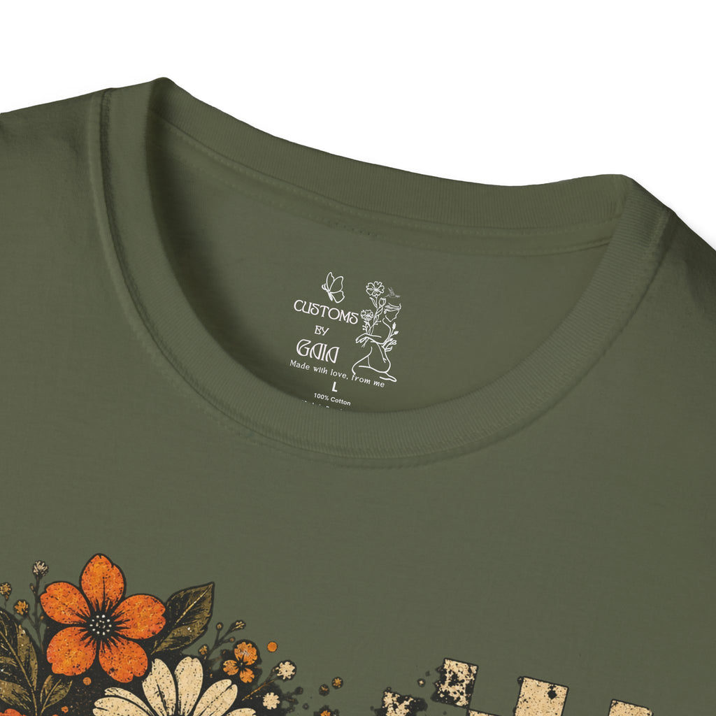 Floral Skull T-Shirt – Gothic Sunflower Checkerboard Design