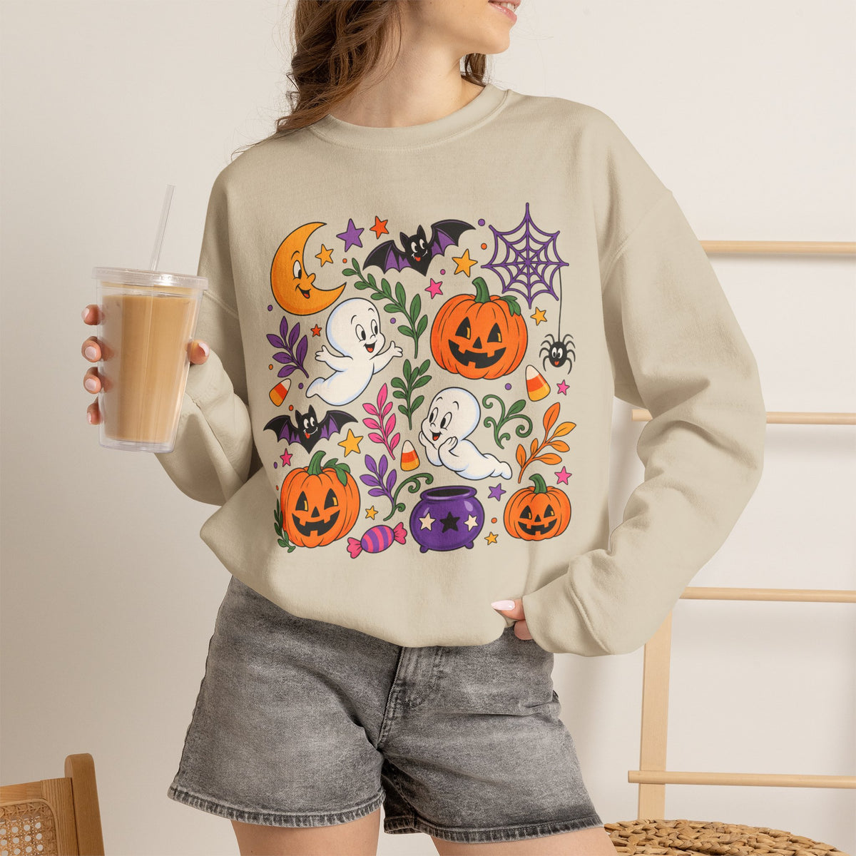 Halloween Ghosts & Pumpkins Crewneck Sweatshirt
