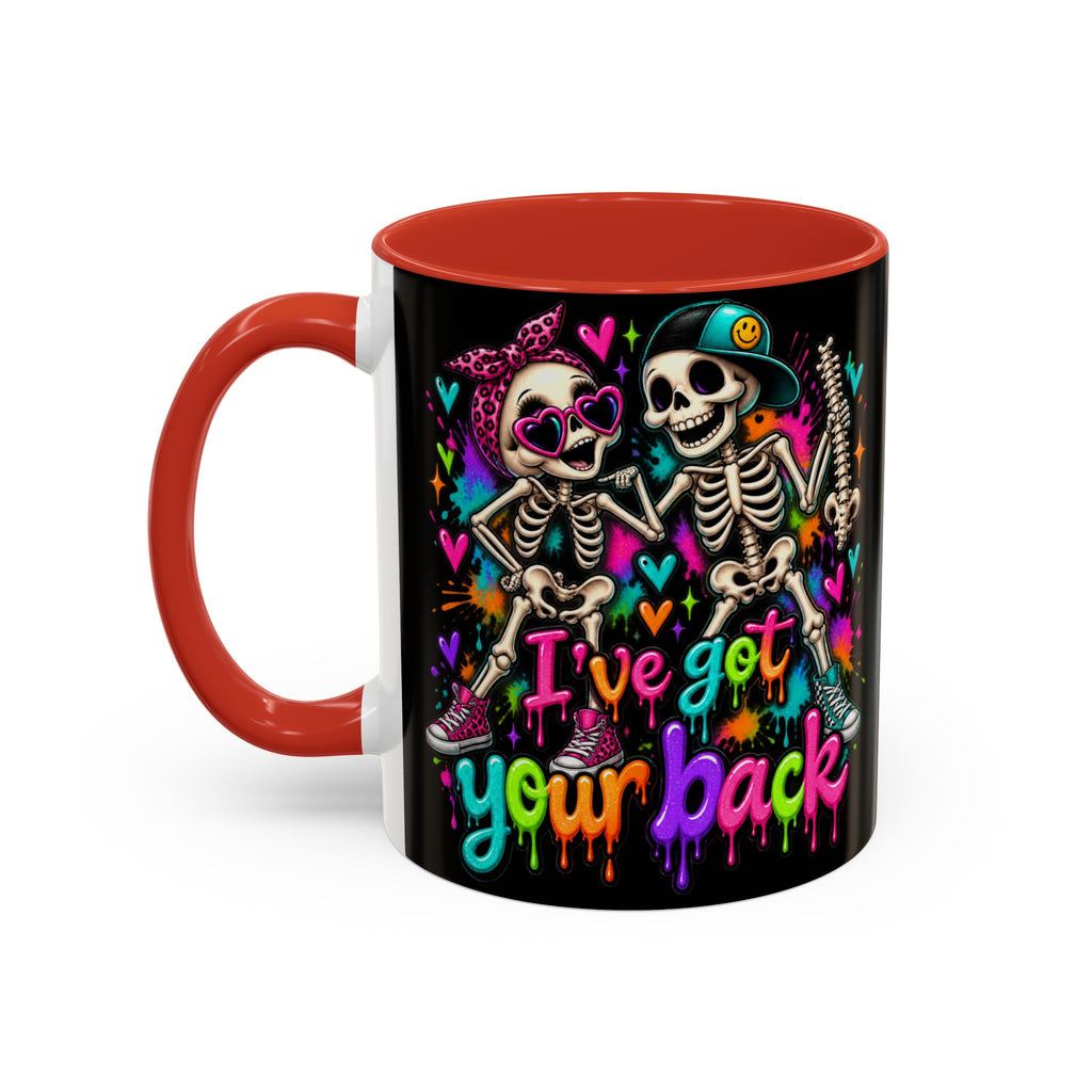 "I’ve Got Your Back" Skeleton Coffee Mug — Colorful Gothic Accent 11/15oz