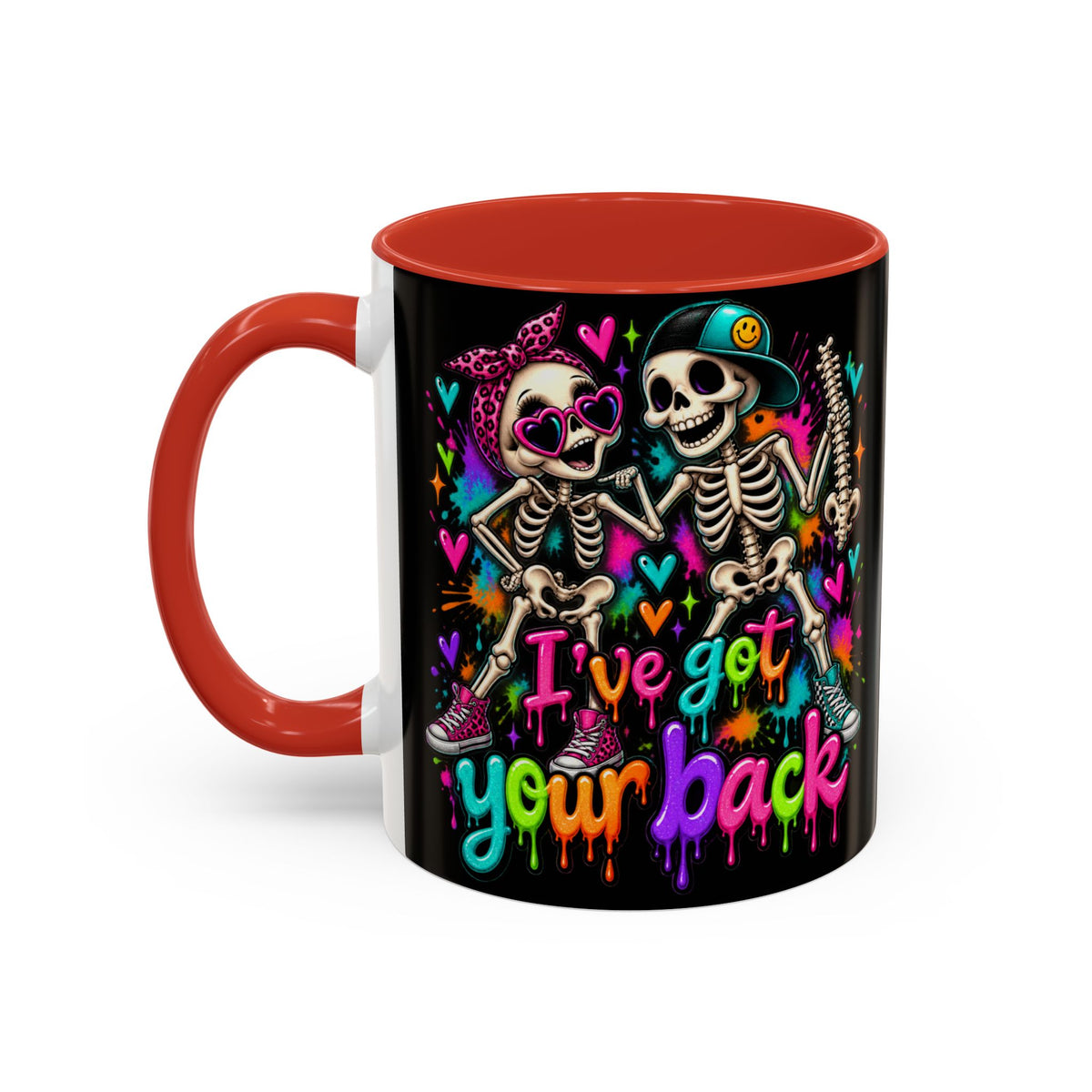 "I’ve Got Your Back" Skeleton Coffee Mug — Colorful Gothic Accent 11/15oz