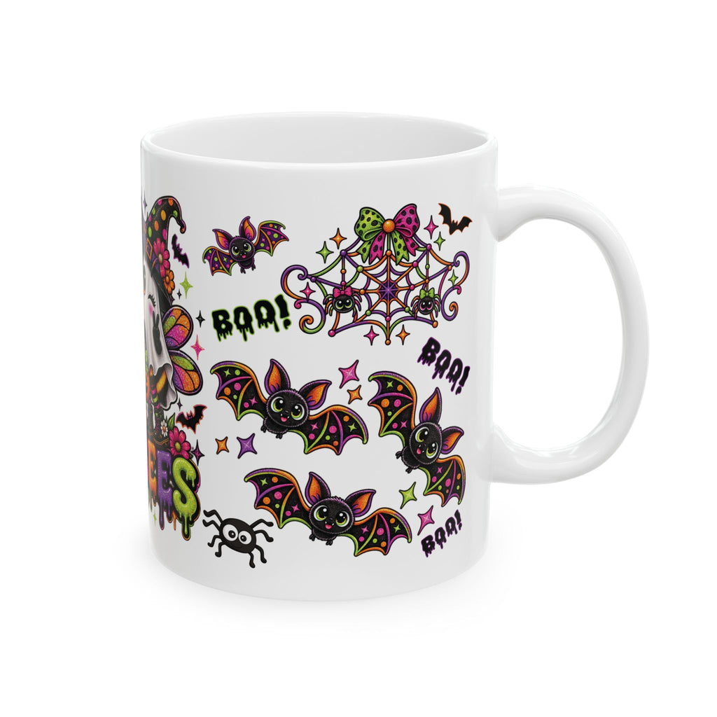 Boo Bees Halloween Mug — Cute Ghosts, Pumpkins & Bats Ceramic Coffee Cup (11oz/15oz)