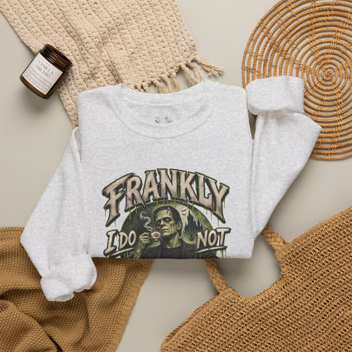 Sweatshirt — "Frankly I Do Not Care" Retro Gothic Skeleton Graphic Crewneck