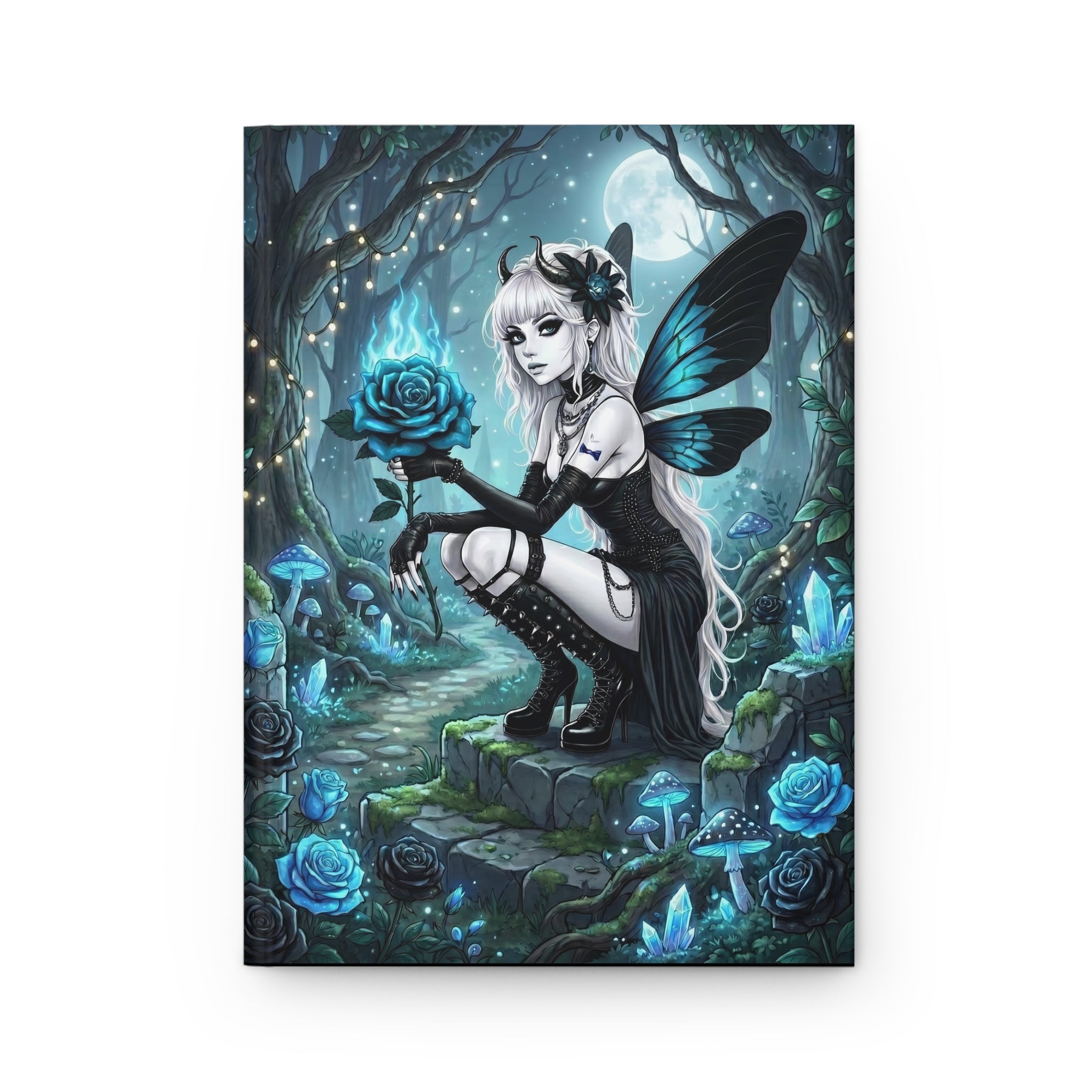 Gothic Blue Fairy Hardcover Journal — Moonlit Rose Fantasy Notebook