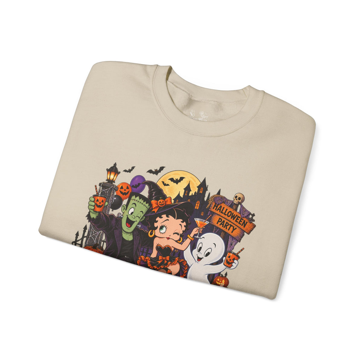Halloween Betty Boop Crewneck Sweatshirt — Retro Spooky Cartoon Graphic