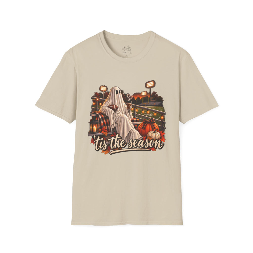 Halloween Ghost Football T‑Shirt – 'Tis the Season' Vintage Stadium Tee