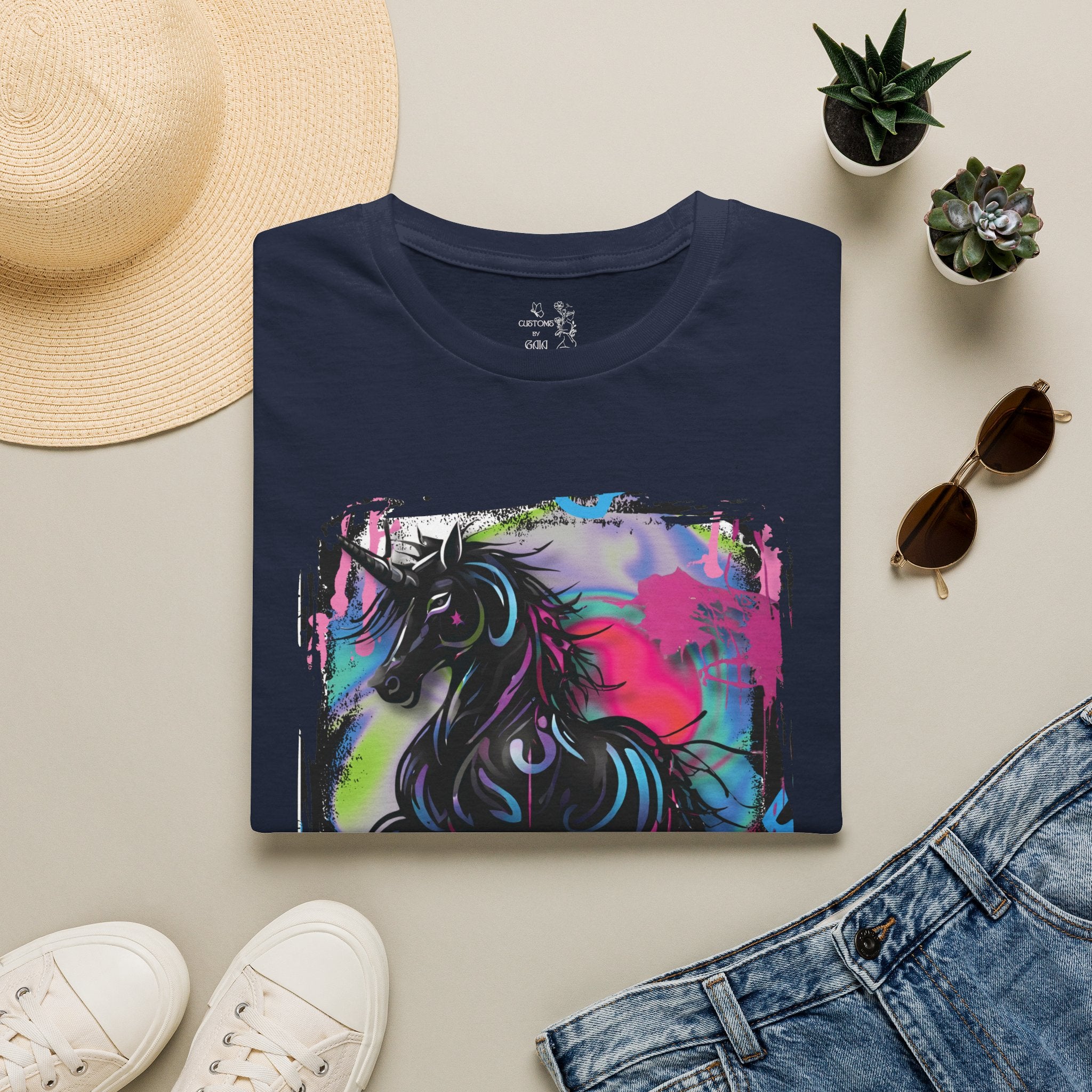 Colorful Neon Unicorn T-Shirt | Rainbow Graffiti Horse Art
