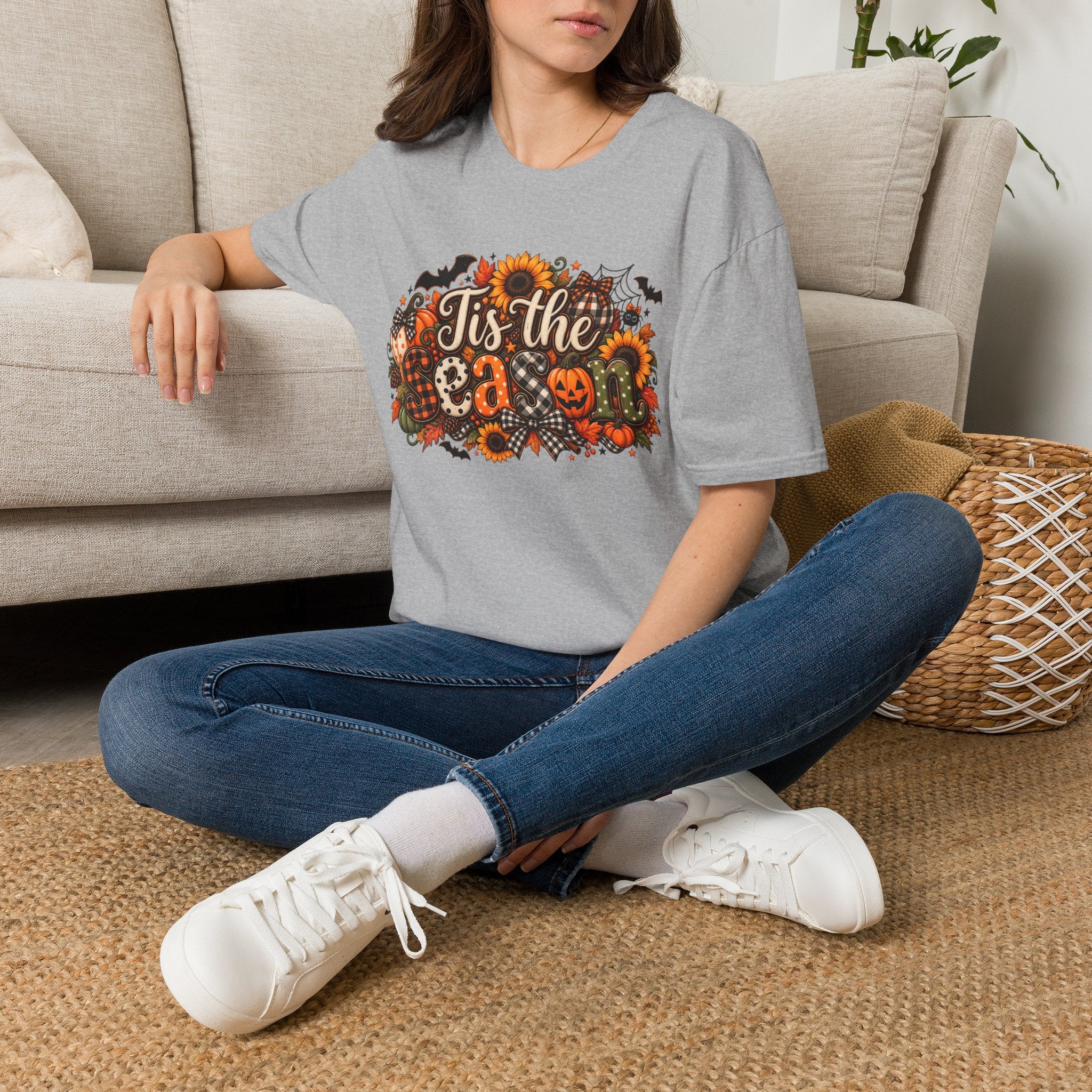 Halloween T-Shirt — "Tis the Season" Pumpkin & Sunflower Fall Graphic