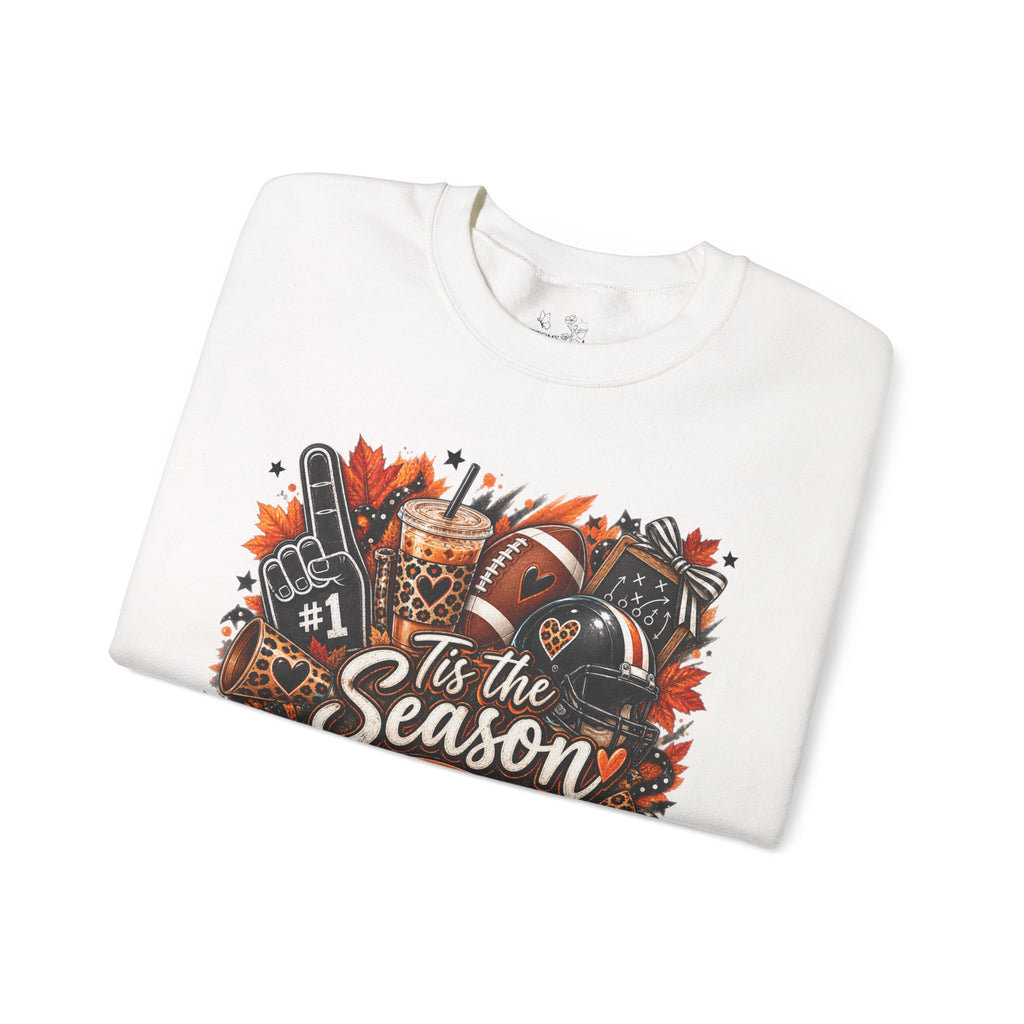 Tis the Season Fall Sweatshirt - Cozy Autumn Leaves & Football Crewneck