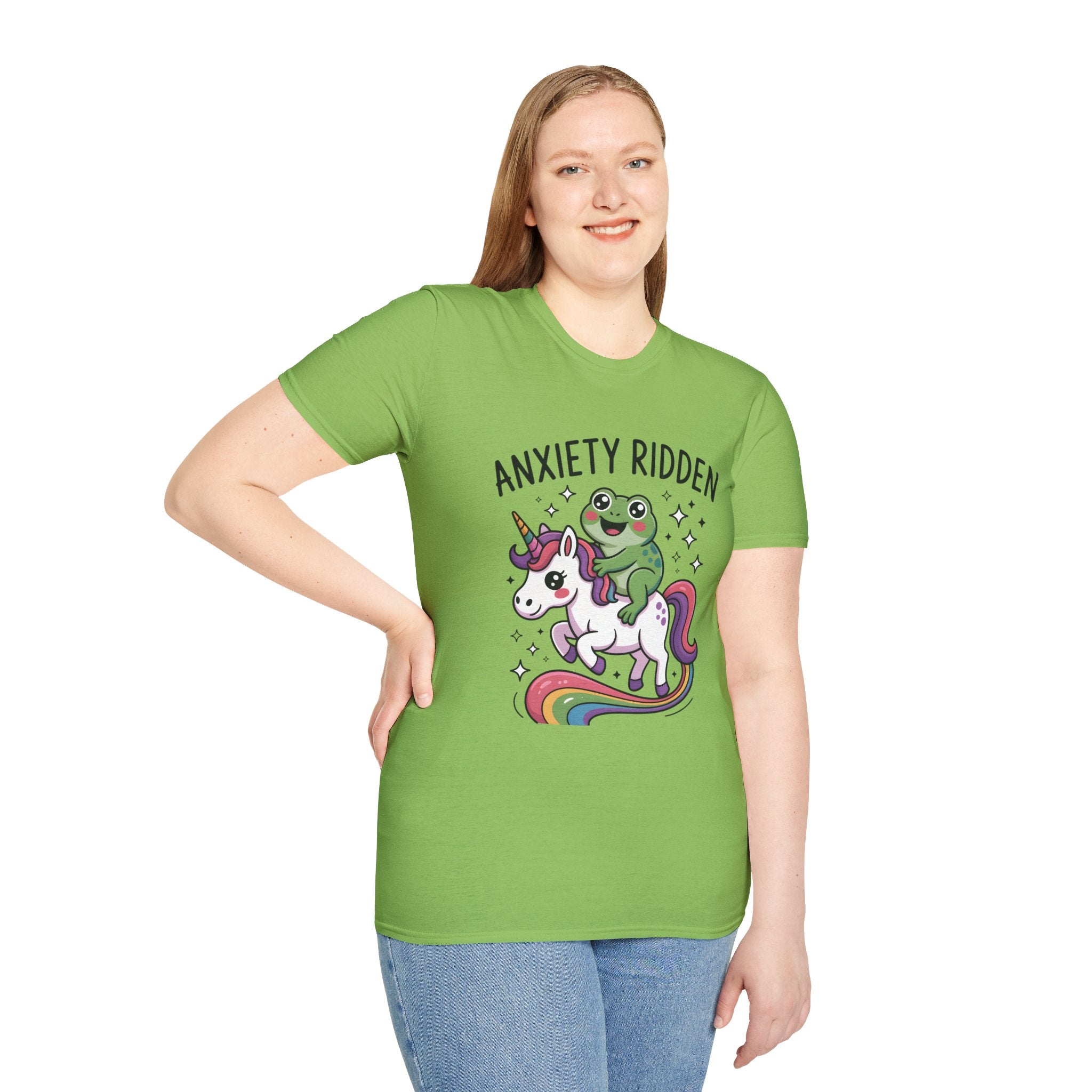 Anxiety Ridden Frog on Unicorn T-Shirt — Cute Mental Health Awareness Graphic Tee