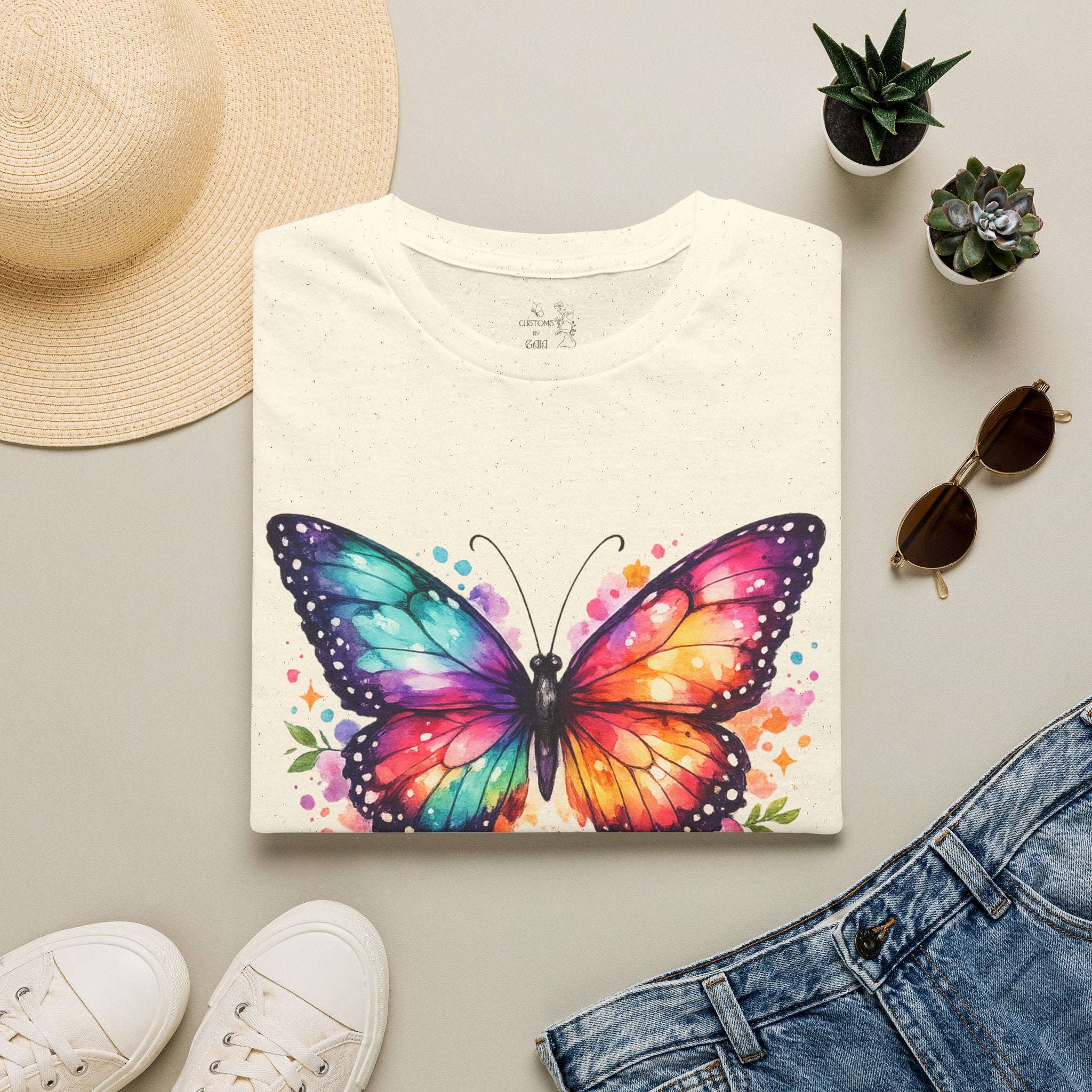 Butterfly "Let It Be" T-Shirt — Colorful Watercolor Wings Graphic Tee