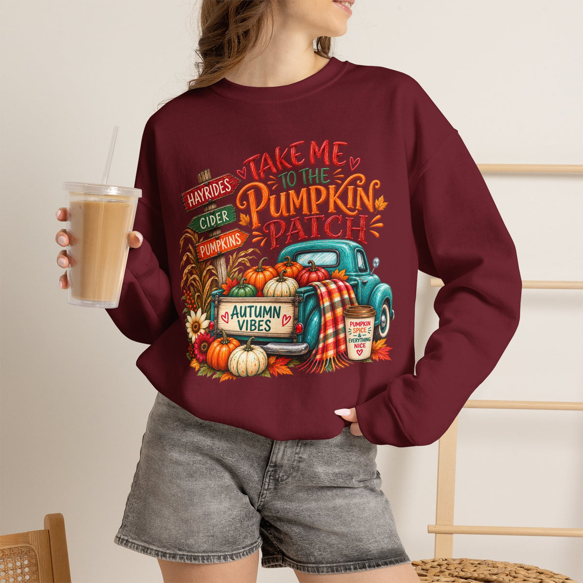 Pumpkin Patch Crewneck Sweatshirt — "Take Me to the Pumpkin Patch" Autumn Vibes