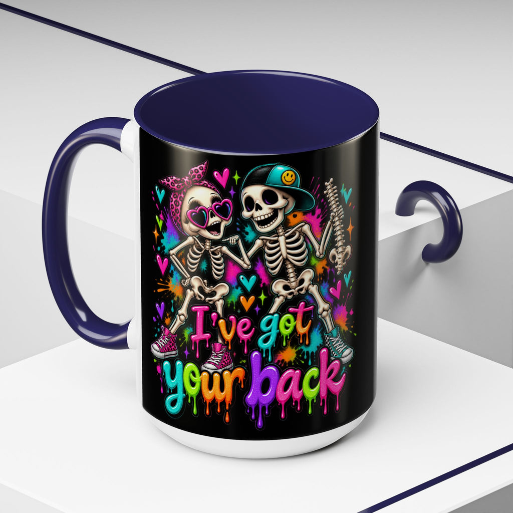 "I’ve Got Your Back" Skeleton Coffee Mug — Colorful Gothic Accent 11/15oz