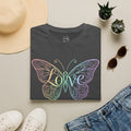 Butterfly "Love" T-Shirt — Pastel Rainbow Filigree Design