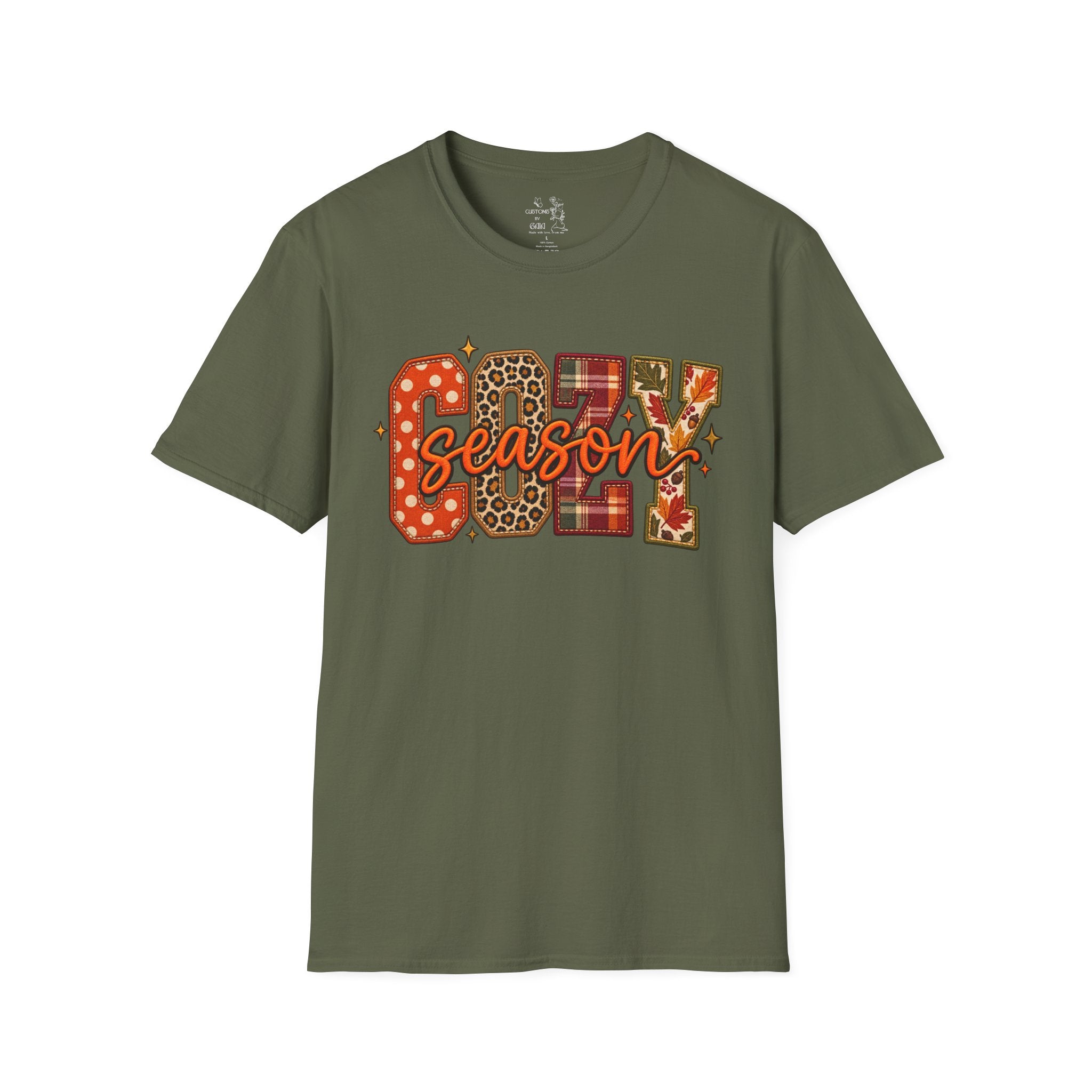 Cozy Season T-Shirt — Fall Plaid, Leopard & Pumpkin Pattern Tee