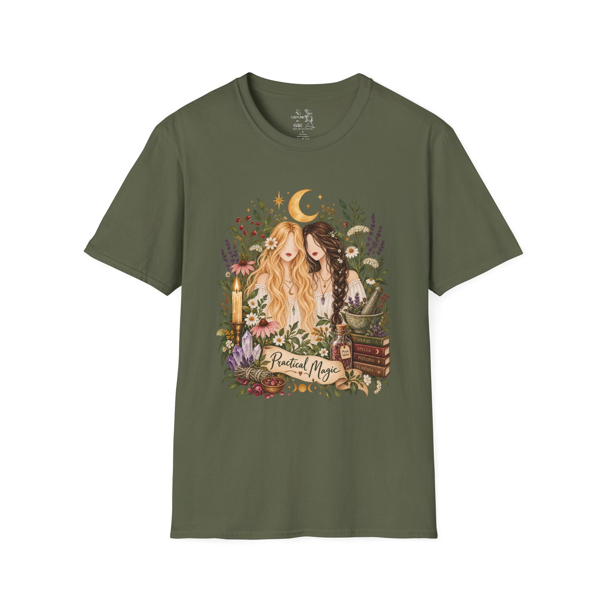 Witchy Sisters T-Shirt – 'Practical Magic' Boho Moon Witch Illustration
