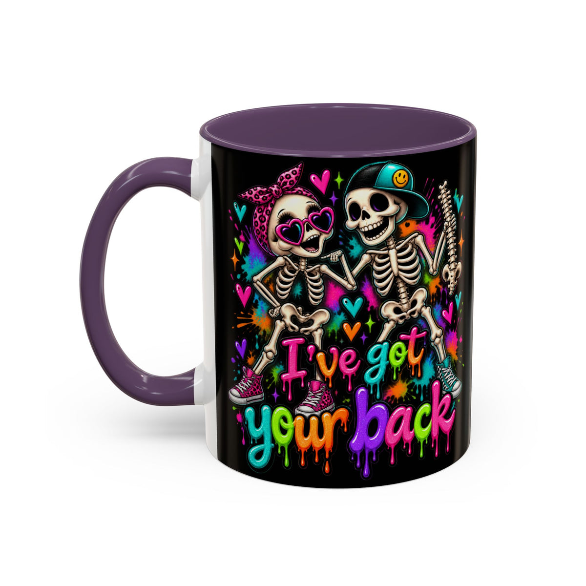 "I’ve Got Your Back" Skeleton Coffee Mug — Colorful Gothic Accent 11/15oz