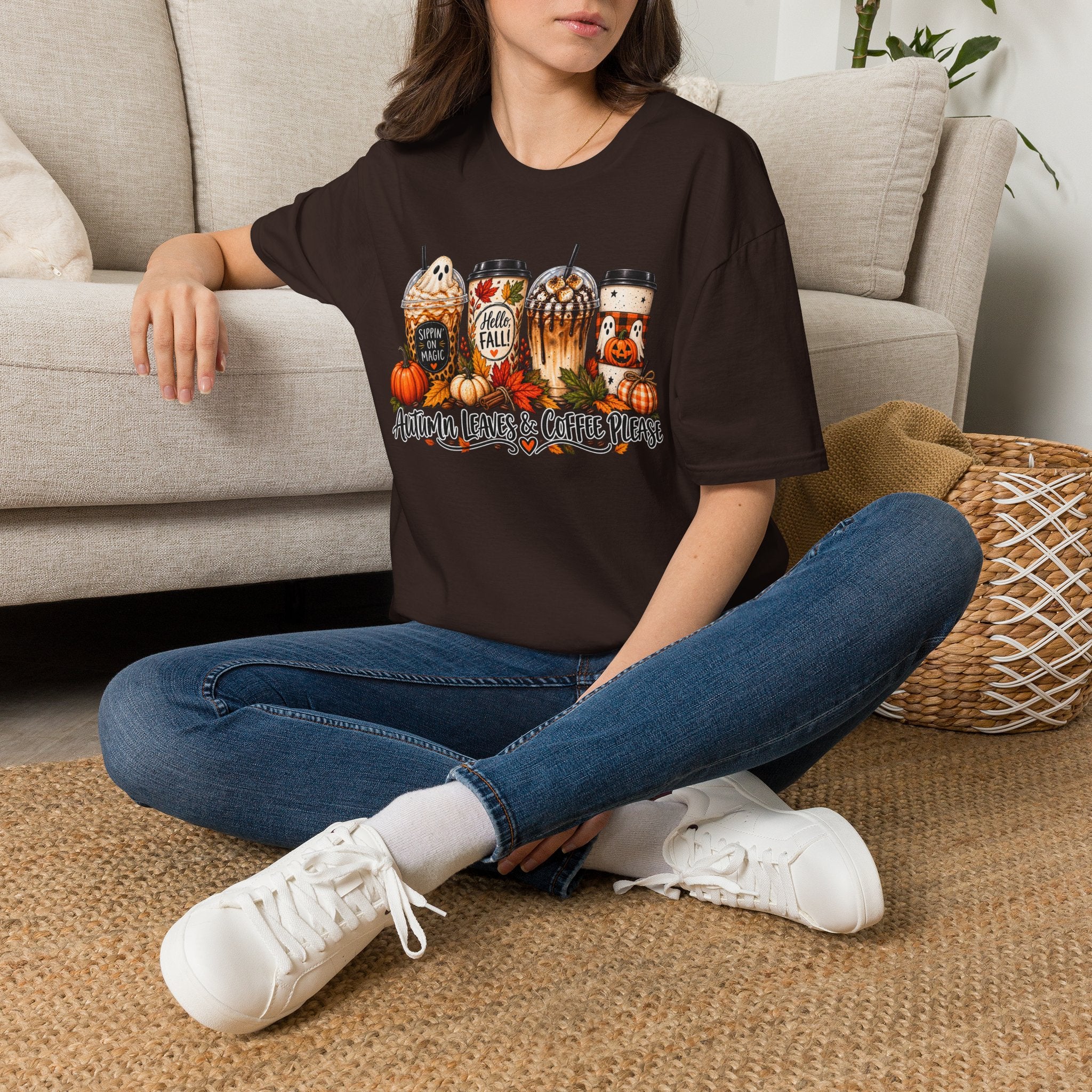 Fall Coffee T-Shirt — "Autumn Leaves & Coffee Please" Pumpkin Latte Tee