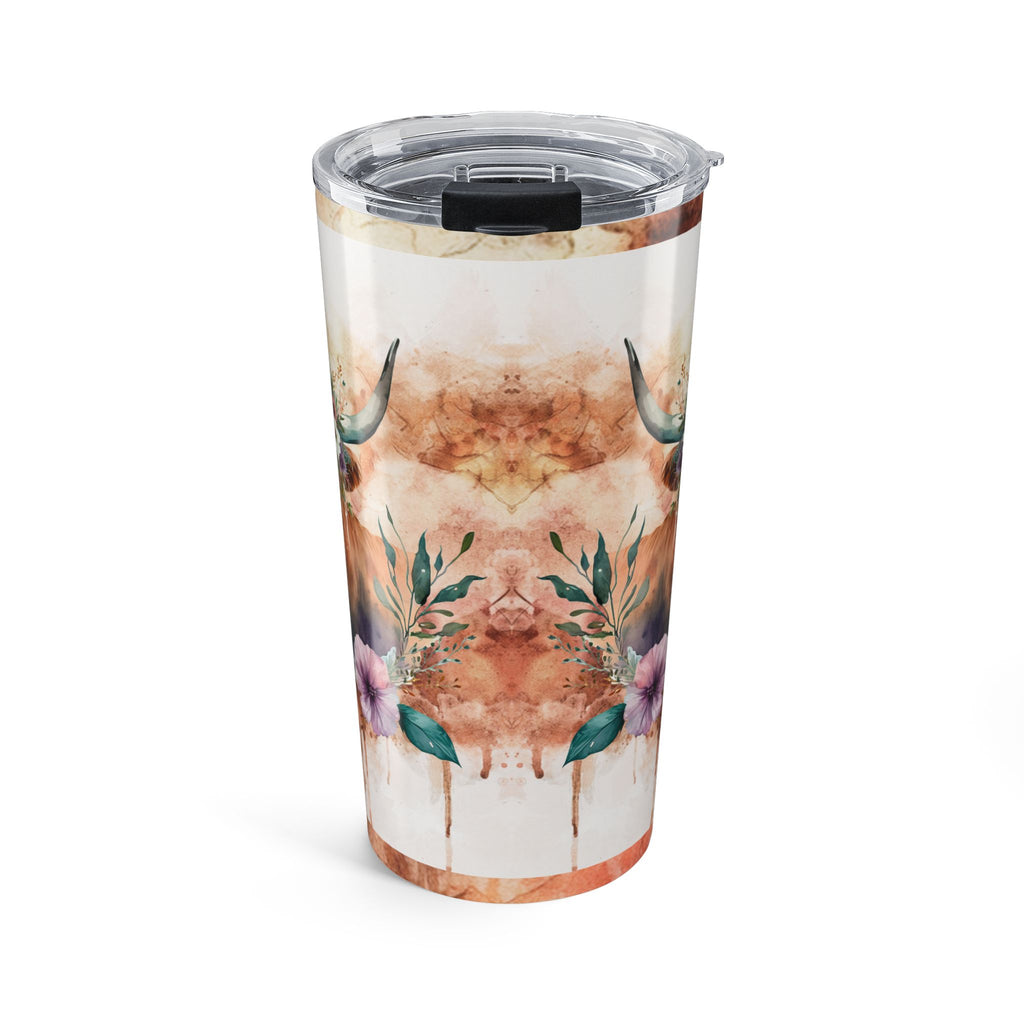 Highland Cow Floral 20oz Tumbler — Boho Rustic Insulated Travel Cup