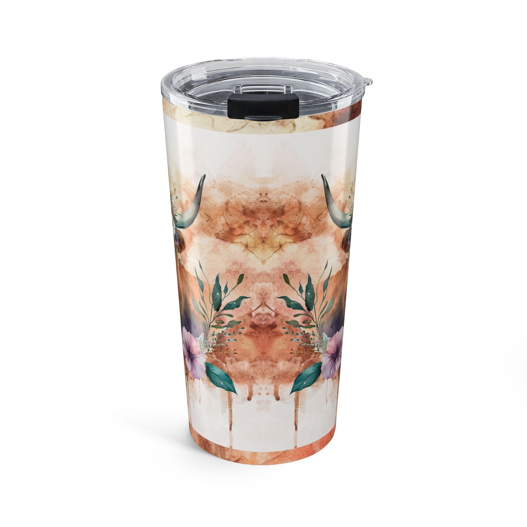 Highland Cow Floral 20oz Tumbler — Boho Rustic Insulated Travel Cup