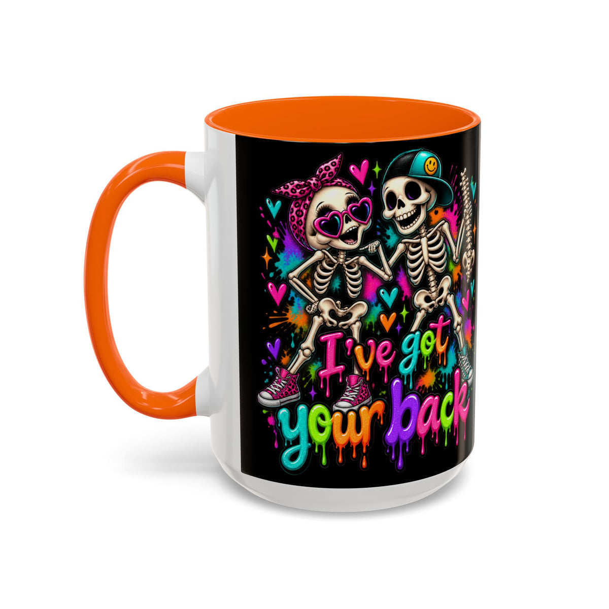 "I’ve Got Your Back" Skeleton Coffee Mug — Colorful Gothic Accent 11/15oz