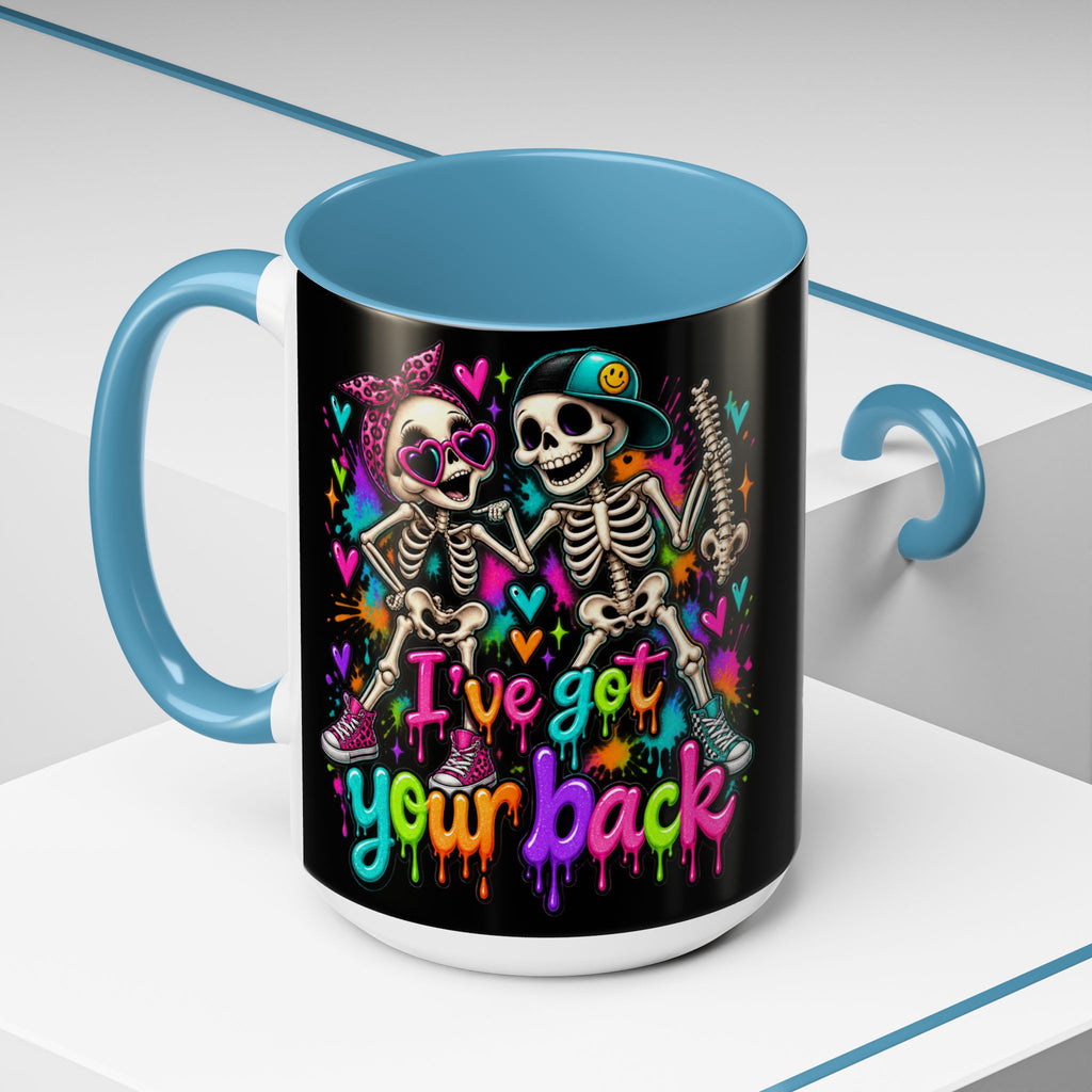 "I’ve Got Your Back" Skeleton Coffee Mug — Colorful Gothic Accent 11/15oz