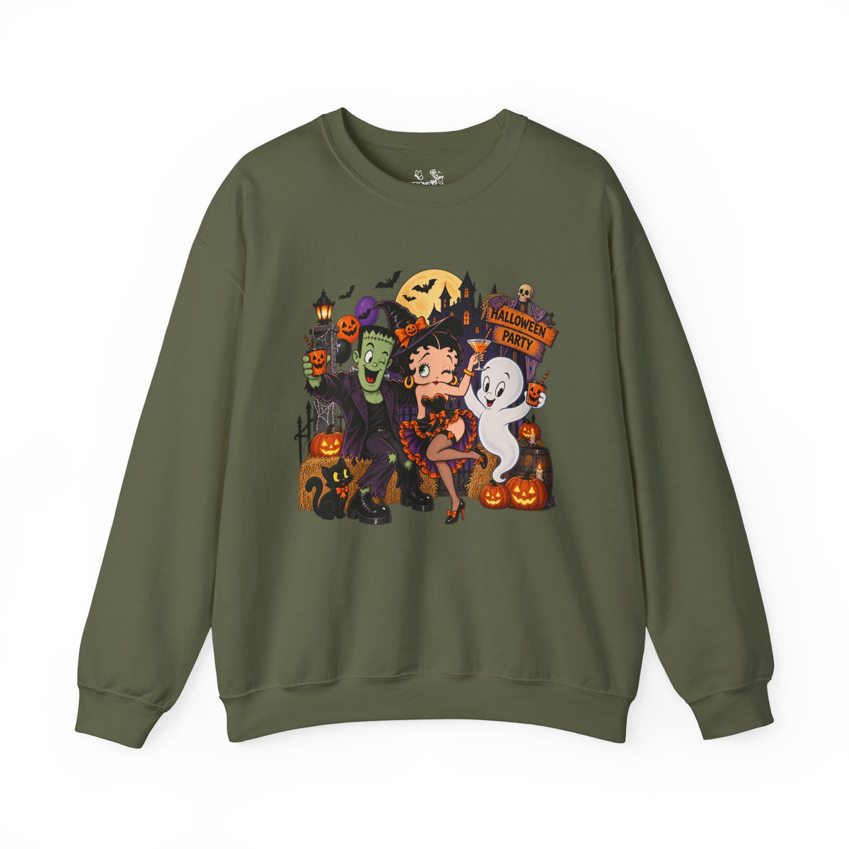 Halloween Betty Boop Crewneck Sweatshirt — Retro Spooky Cartoon Graphic