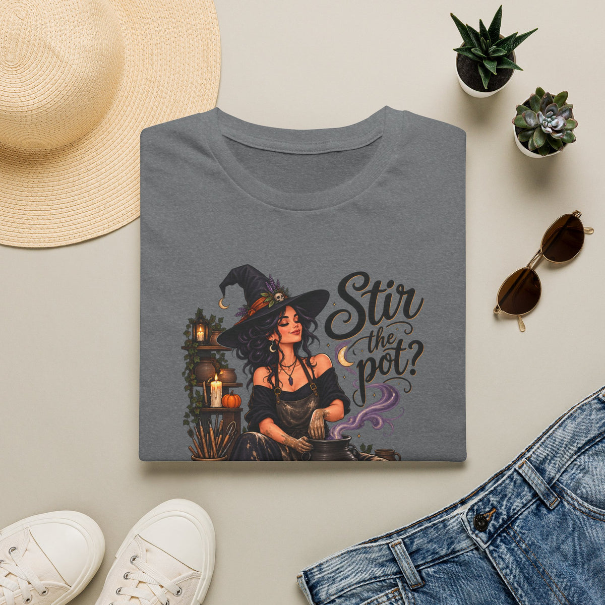 Stir the Pot Witch T-Shirt — Vintage Witch Cauldron Graphic Tee
