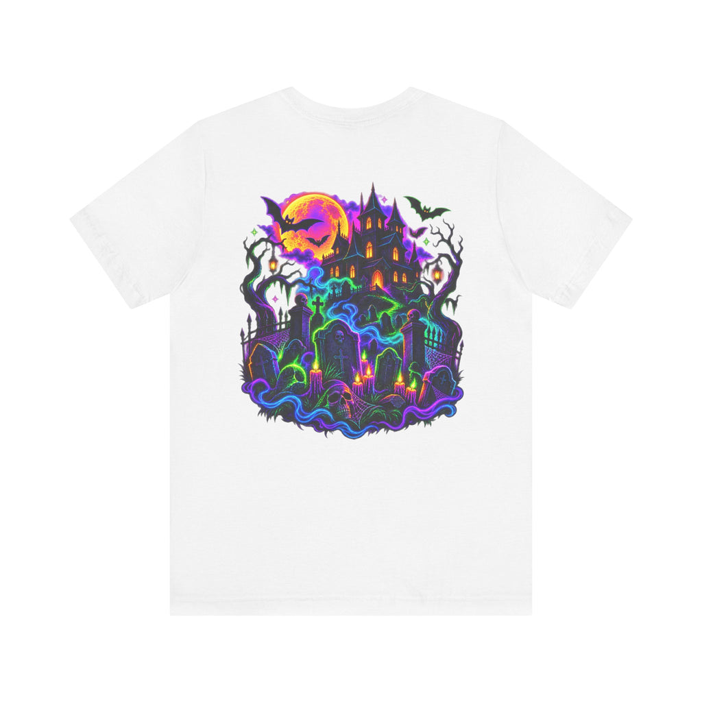 Stay Spooky Halloween Tee — Neon Grim Reaper & Haunted Castle Graphic T-Shirt