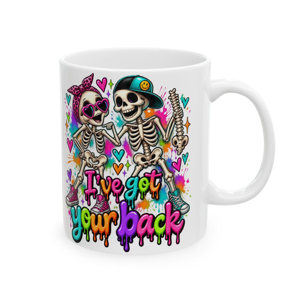 Skeleton Rocker Ceramic Mug — Colorful 'I've Got Your Back' Coffee Cup (11oz & 15oz)