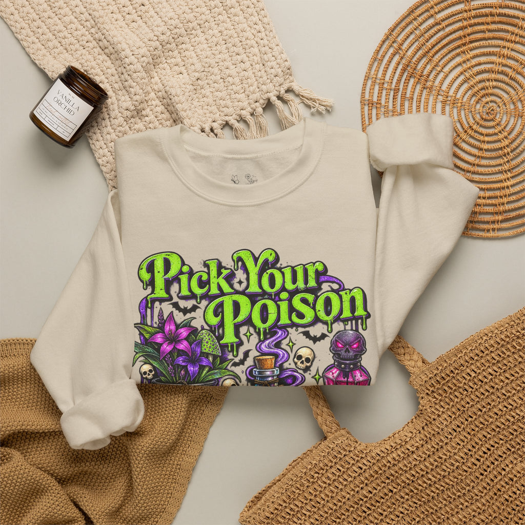 Sweatshirt — "Pick Your Poison" Halloween Potion Graphic Crewneck