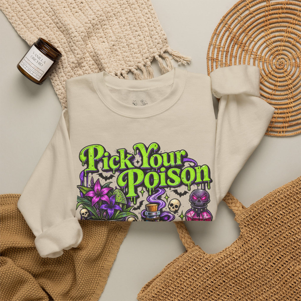 Sweatshirt — "Pick Your Poison" Halloween Potion Graphic Crewneck