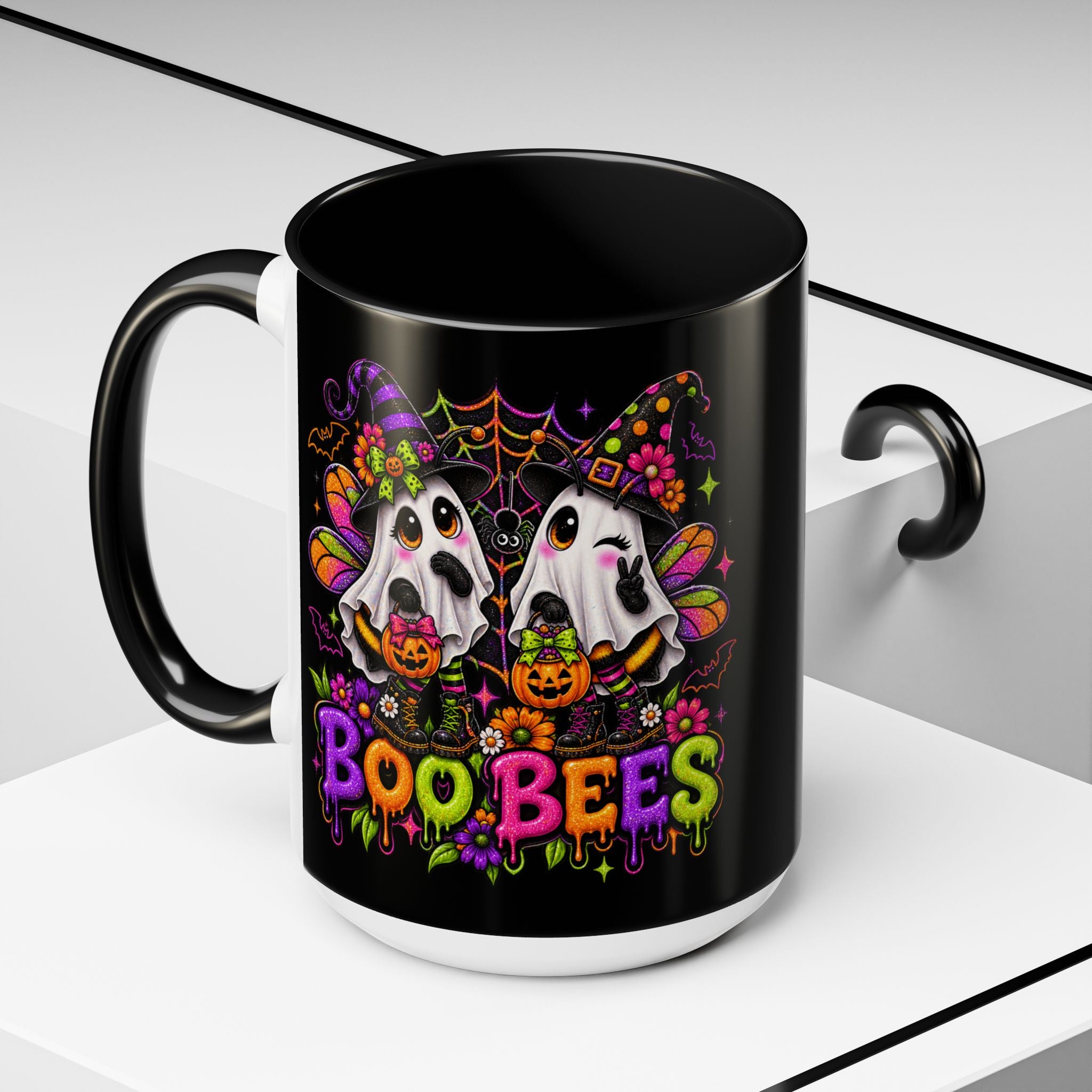 Halloween Boo Bees Coffee Mug — Cute Ghost Bees with Pumpkins