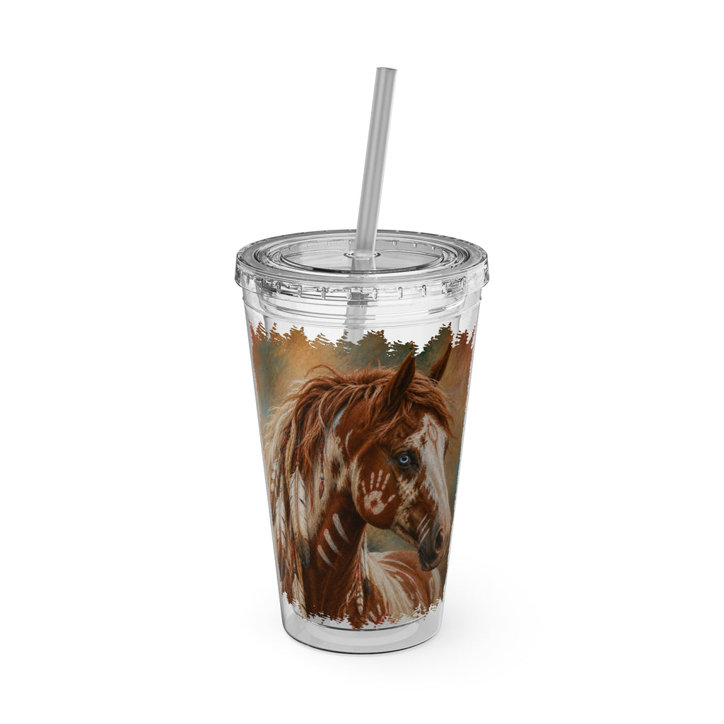 16oz Horse Art Tumbler with Straw — Sunsplash Woodland Mane Design