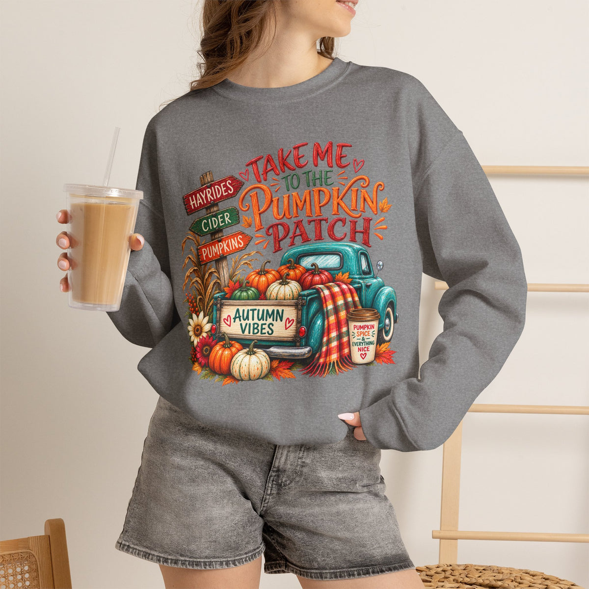 Pumpkin Patch Crewneck Sweatshirt — "Take Me to the Pumpkin Patch" Autumn Vibes