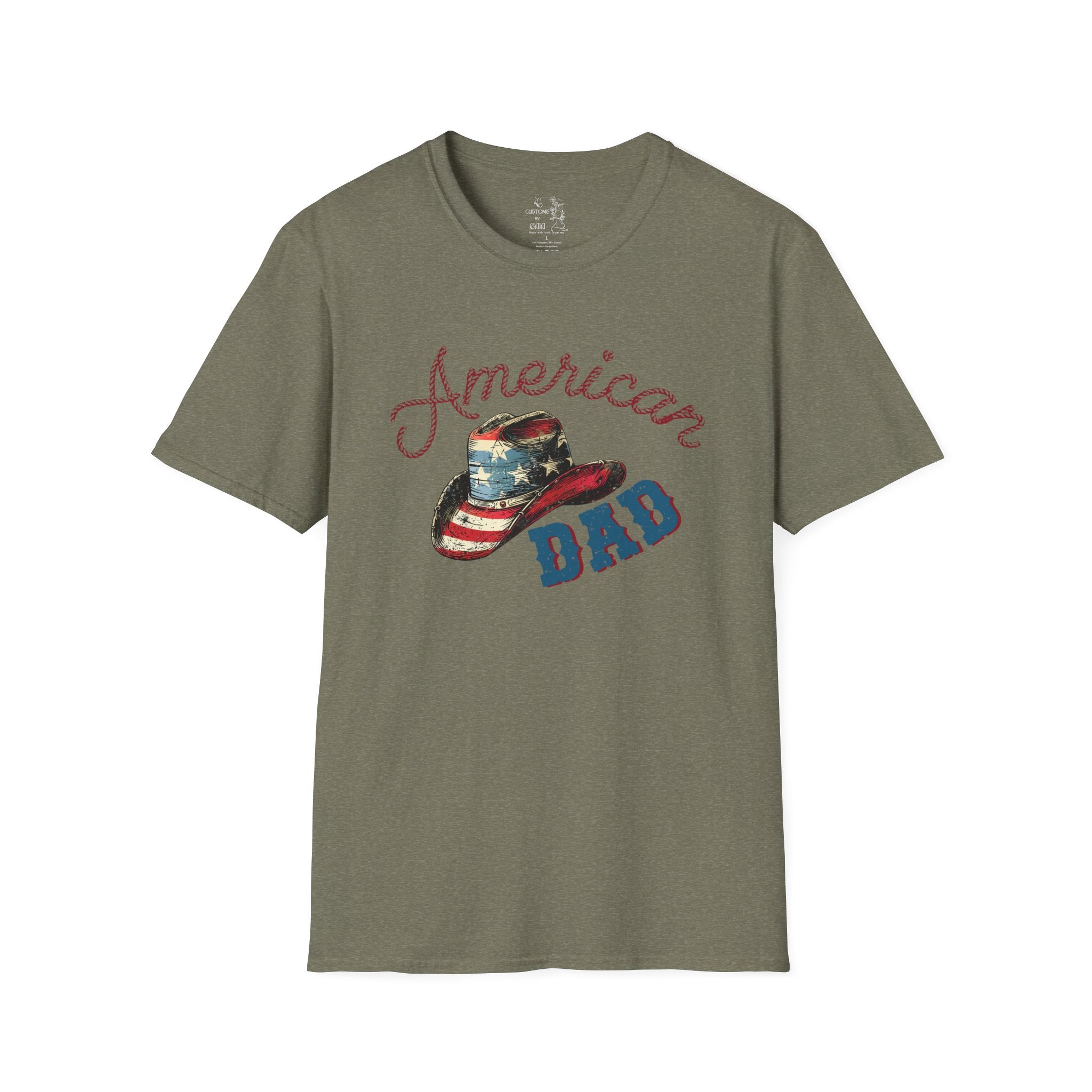 Patriotic “American Dad” Tee — Vintage Flag Cowboy Hat Dad T-Shirt