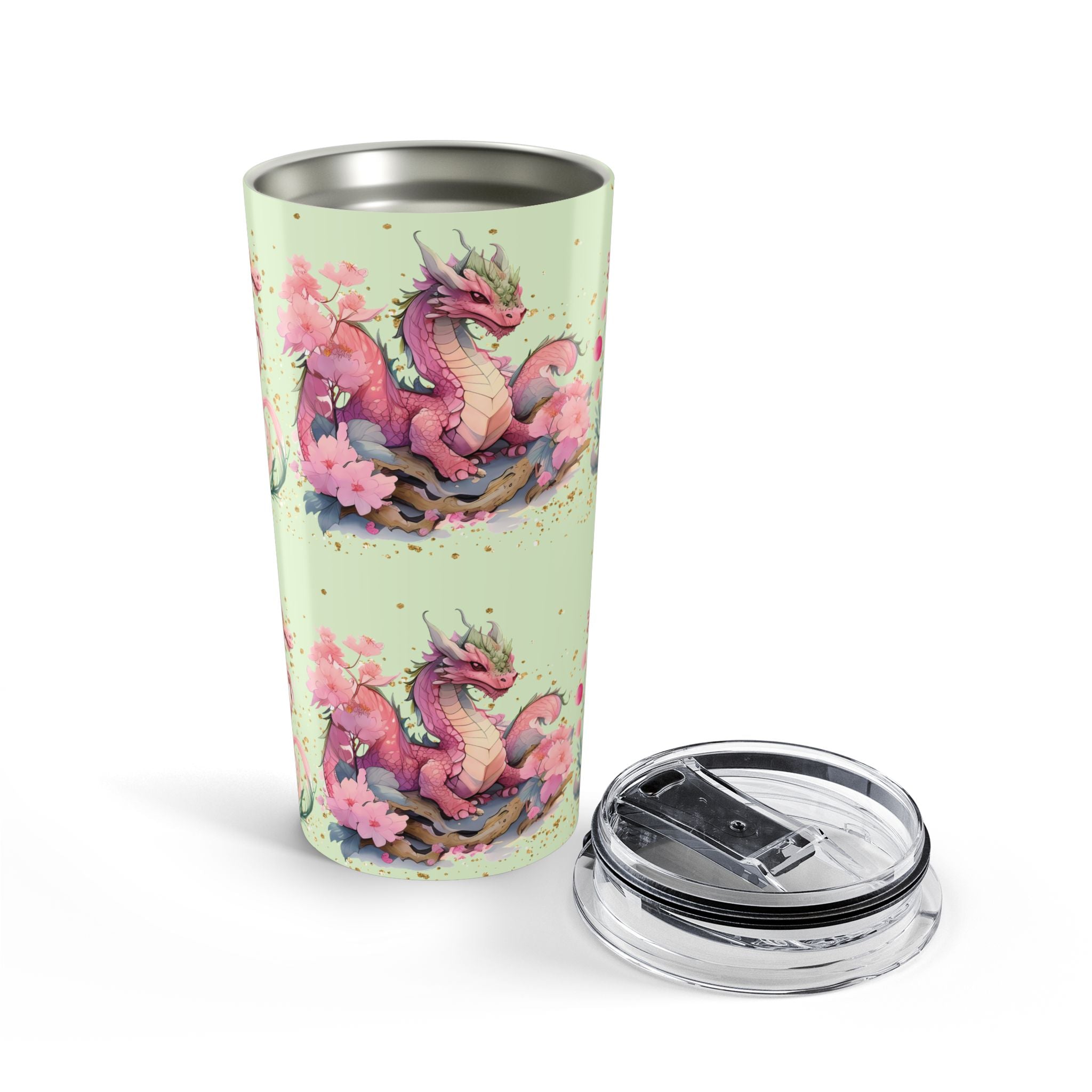 20oz Dragon Tumbler — Pink Floral Watercolor Travel Mug