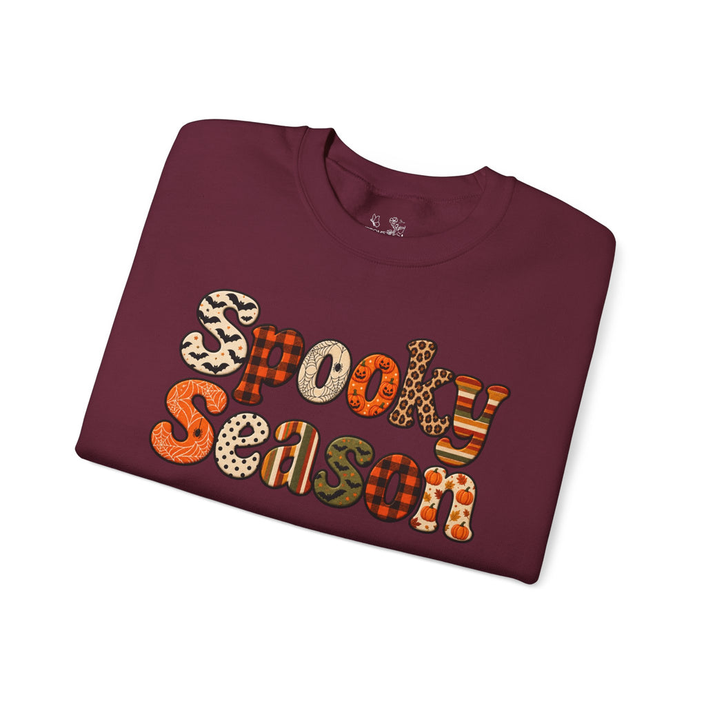 Spooky Season Sweatshirt — Retro Patterned Halloween Crewneck