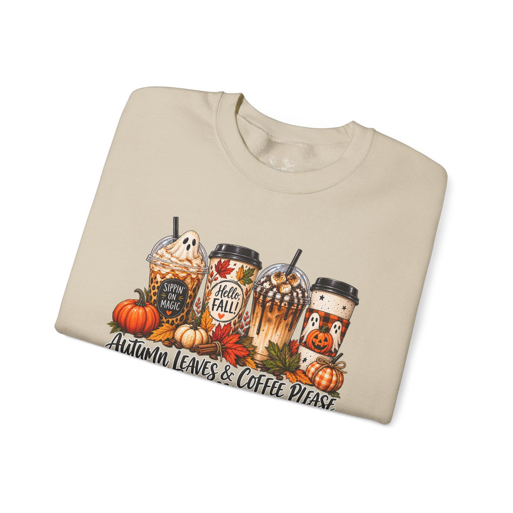 Autumn Leaves & Coffee Please Sweatshirt — Cozy Fall Coffee Crewneck
