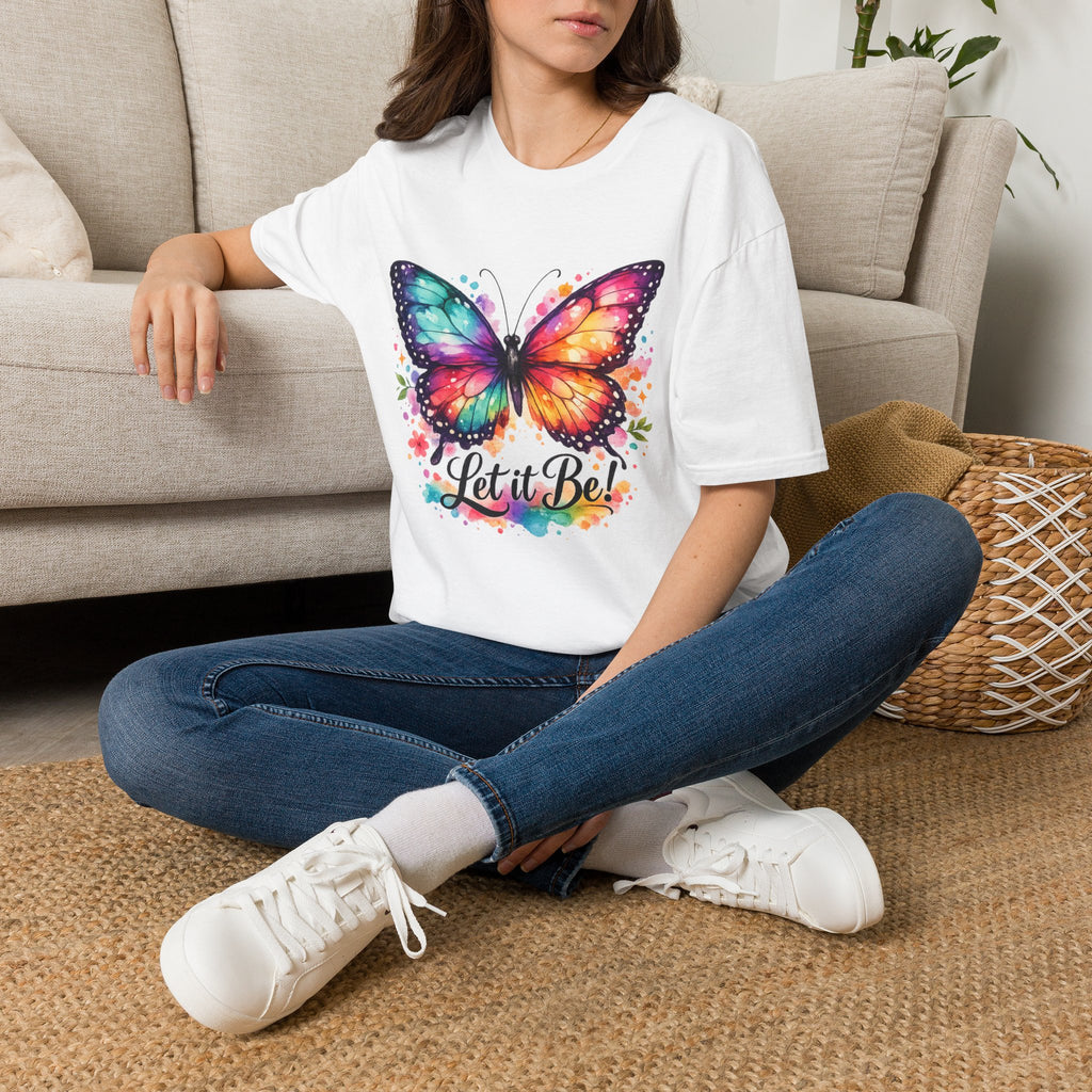 Butterfly "Let It Be" T-Shirt — Colorful Watercolor Wings Graphic Tee