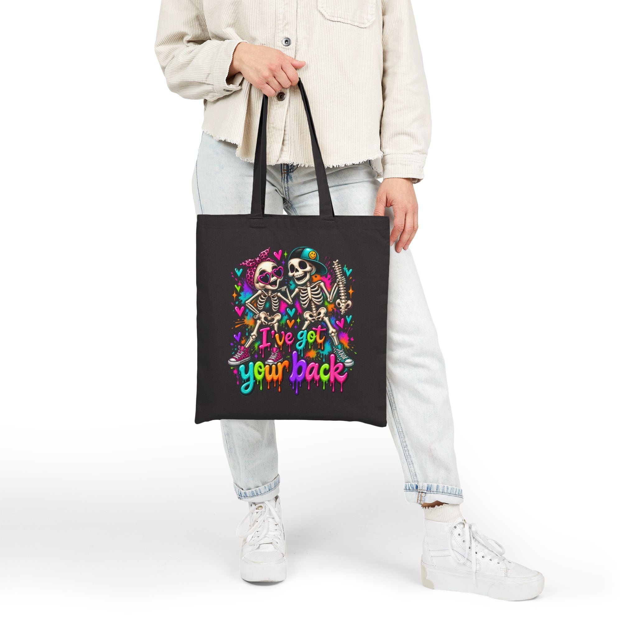 Tote Bag - 'I've Got Your Back' Colorful Skeleton Couple Canvas Tote (Day of the Dead/Gothic Halloween Gift)