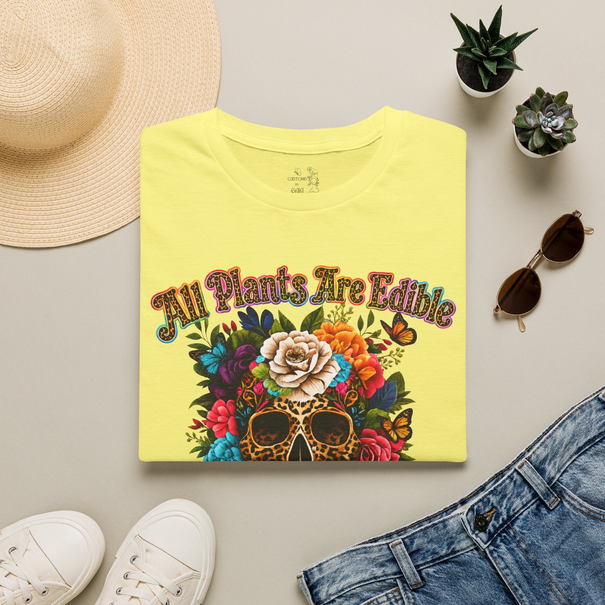 T-Shirt — "All Plants Are Edible (Some Only Once)" Floral Sugar Skull Tee