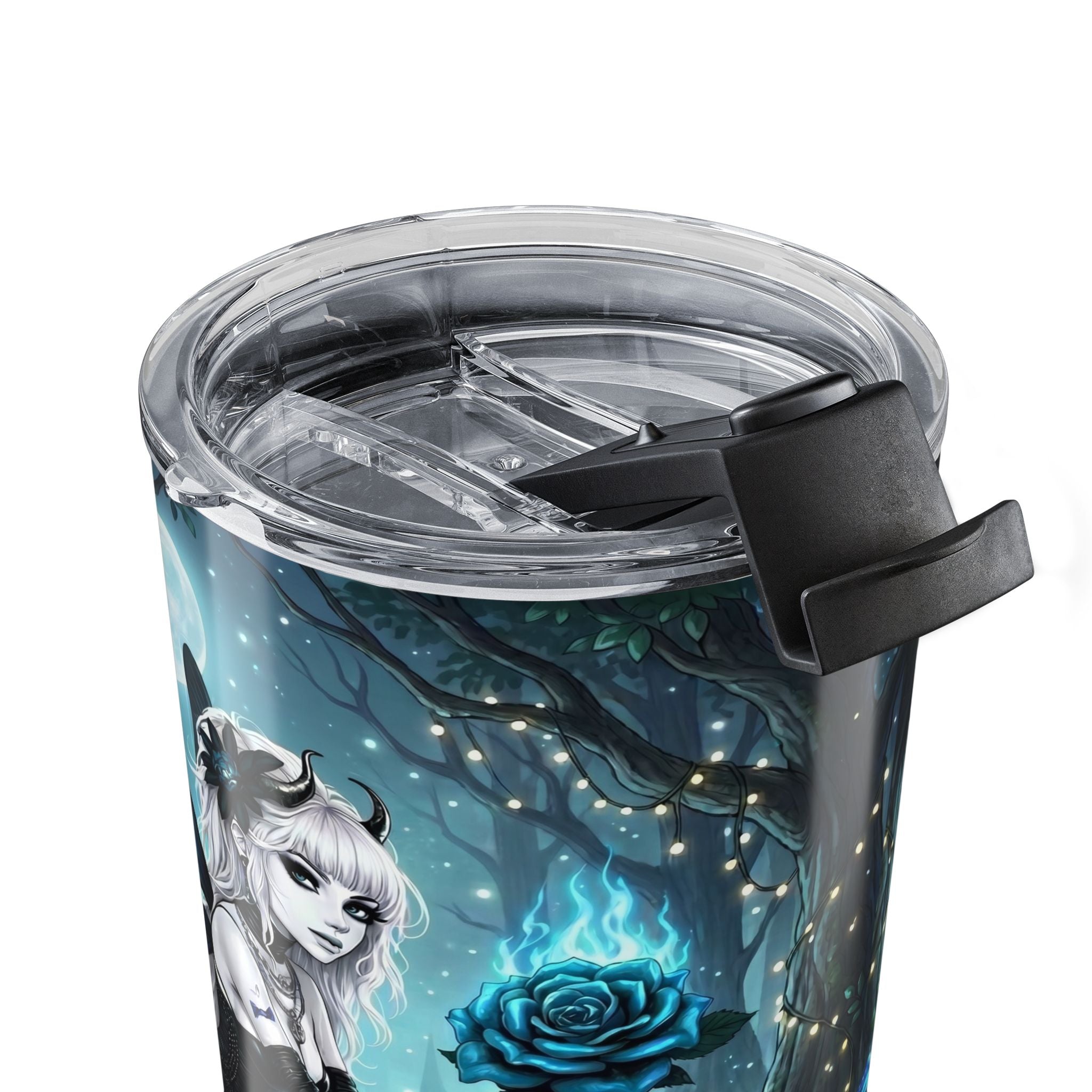 20oz Blue Fantasy Woodland Tumbler — Mystic Tree, Roses & Butterflies Travel Cup