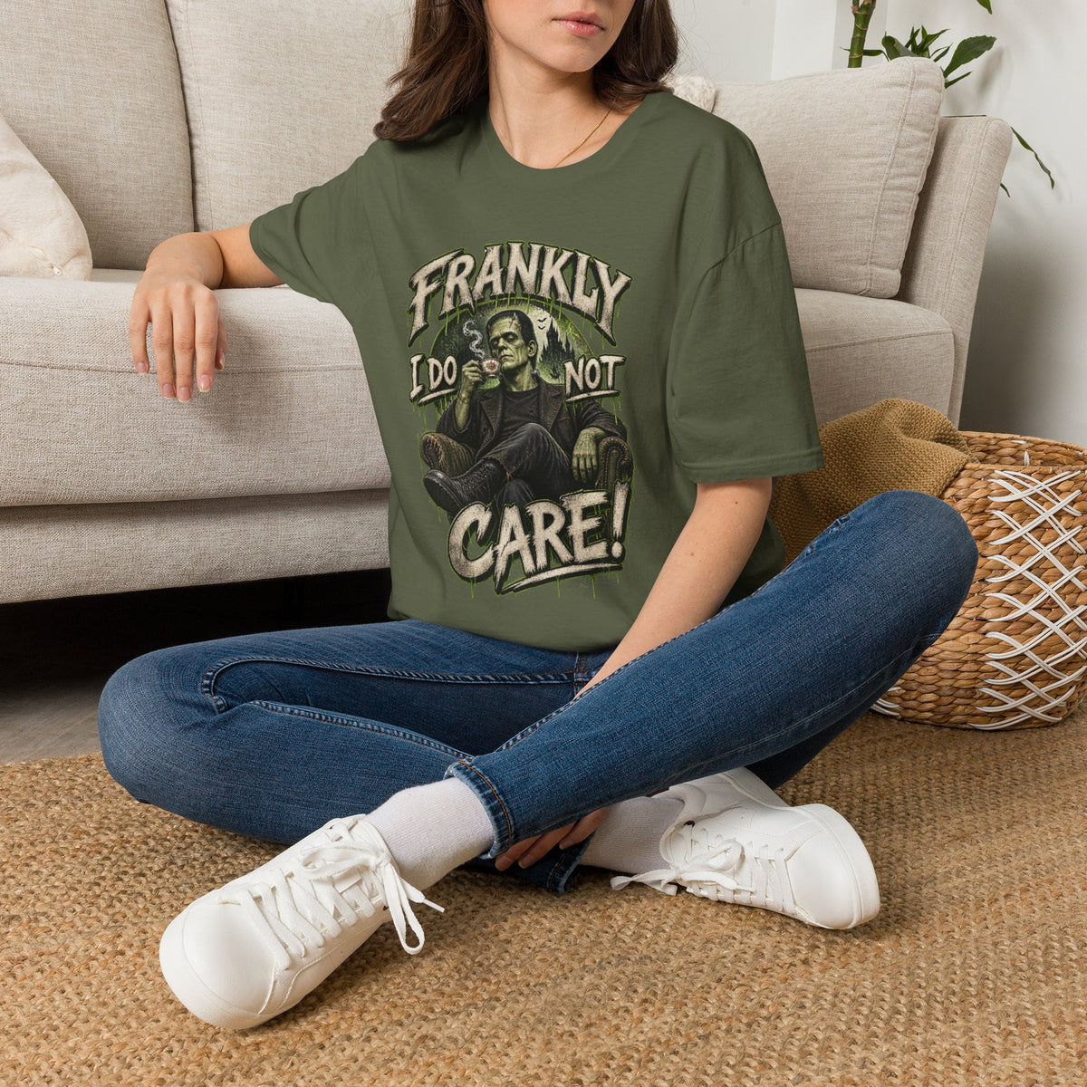 Frankly I Do Not Care T-Shirt — Retro Frankenstein Graphic Tee
