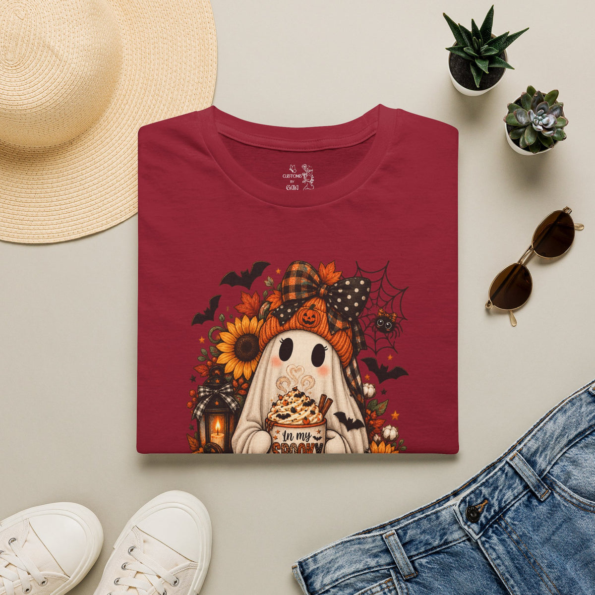Halloween Ghost Tee – Cute Pumpkin, Sunflower & Trick-or-Treat Design