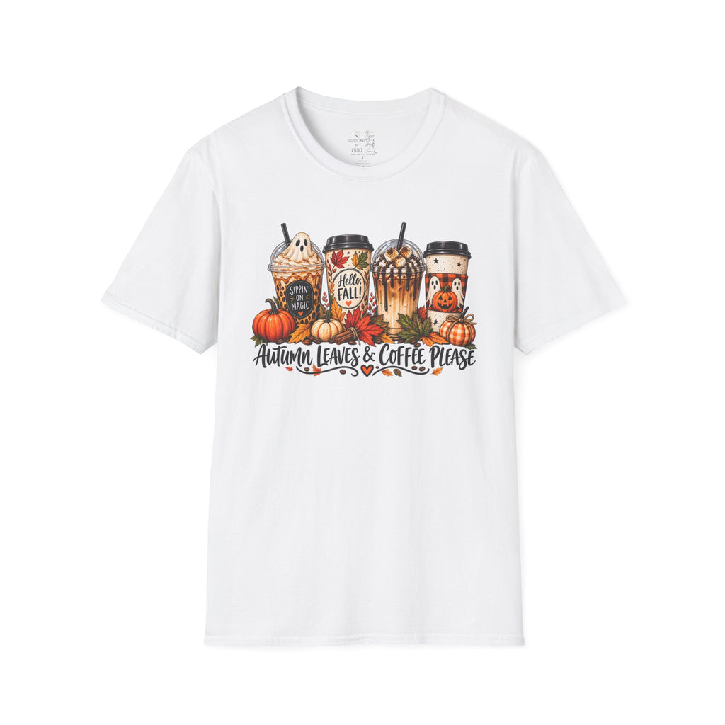 Fall Coffee T-Shirt — "Autumn Leaves & Coffee Please" Pumpkin Latte Tee