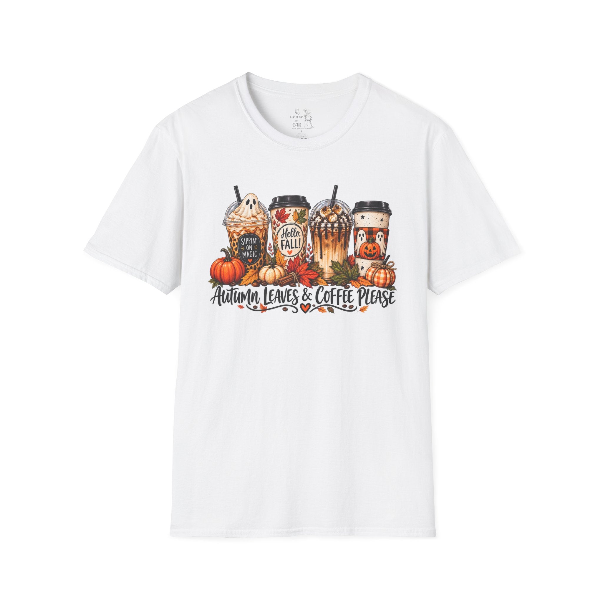 Fall Coffee T-Shirt — "Autumn Leaves & Coffee Please" Pumpkin Latte Tee