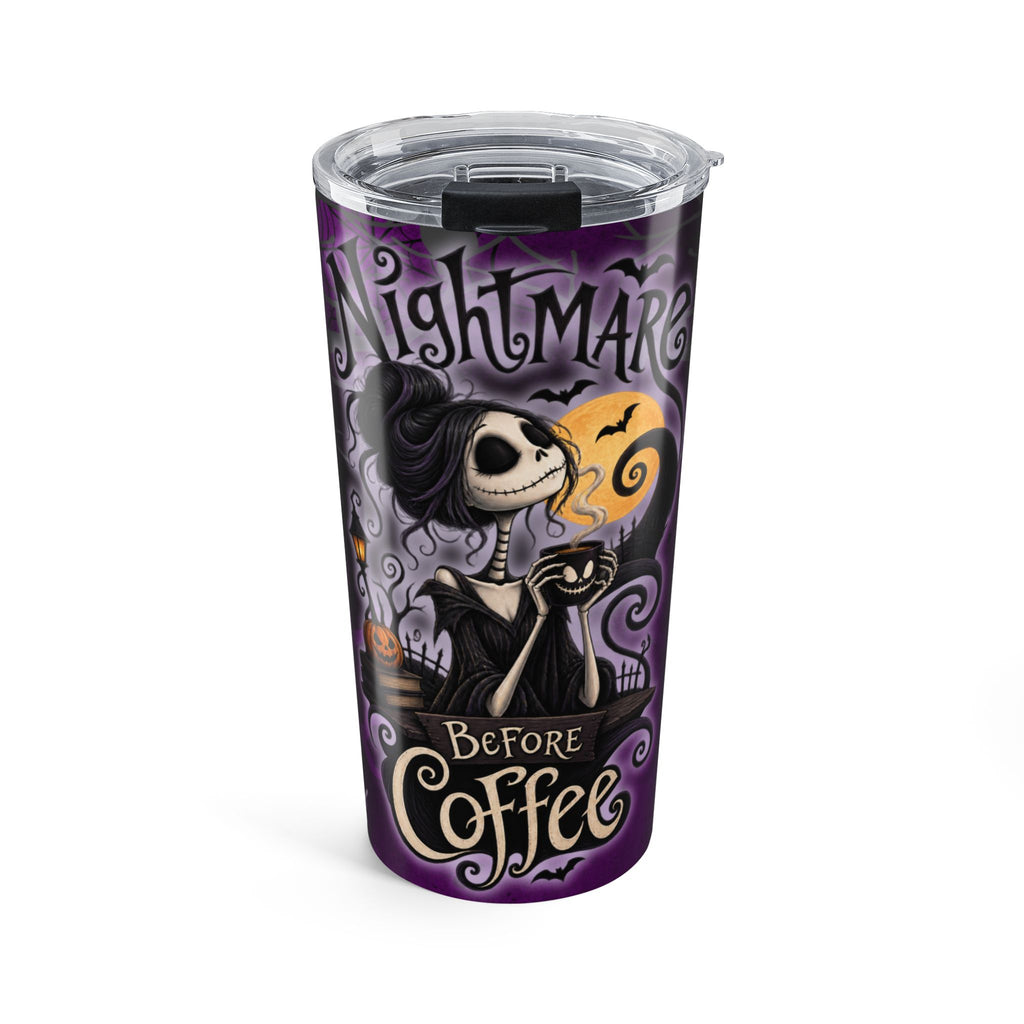 20oz Tumbler — "Nightmare Before Coffee" Halloween Skull Travel Mug