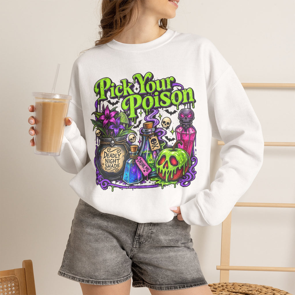 Sweatshirt — "Pick Your Poison" Halloween Potion Graphic Crewneck