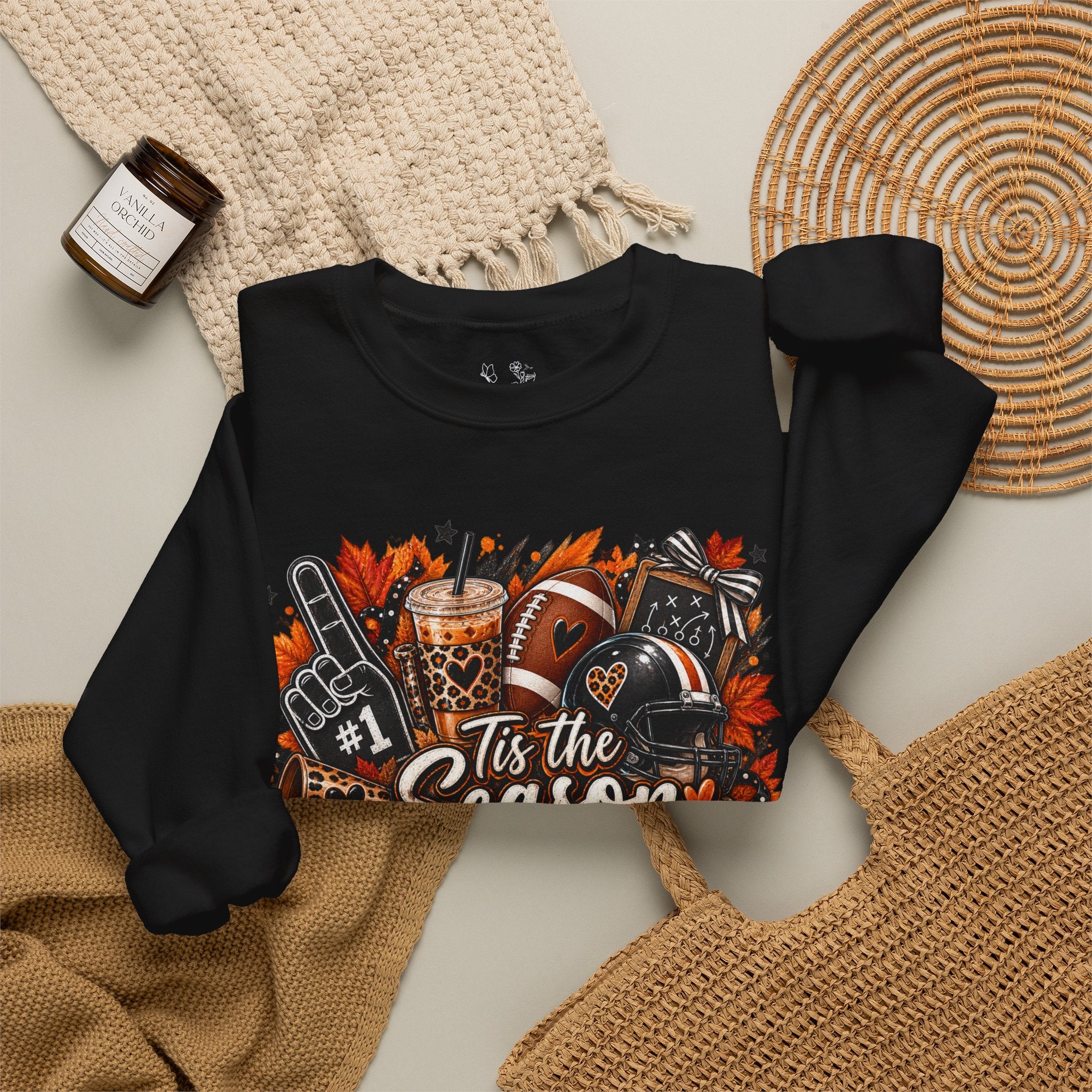 Tis the Season Fall Sweatshirt - Cozy Autumn Leaves & Football Crewneck