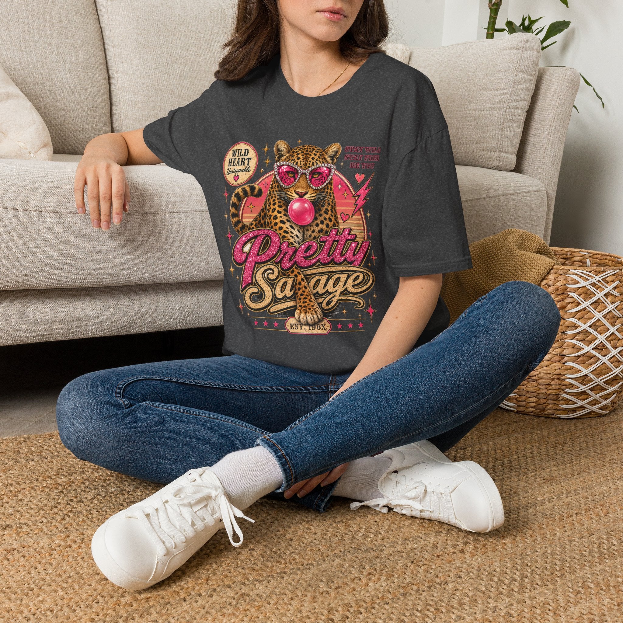 Leopard 'Pretty Savage' Graphic T-Shirt — Retro Wild Heart Design